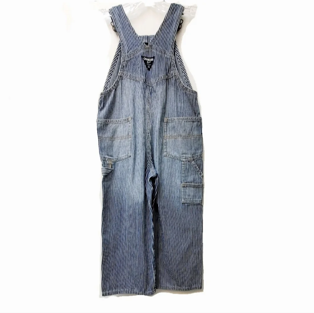 OshKosh B'gosh Railroad Stripes Navy White 100% Cotton Overalls Size 4T